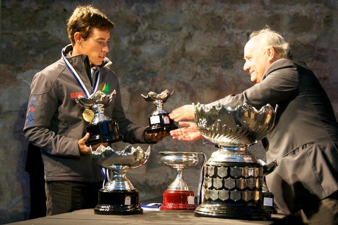 Collecting the prize - Mal was flying to Barcelona to meet his wife Fiona - Trofeo SAR Princesa Sofia Mapre 2012  ©  Victor Kovalenko